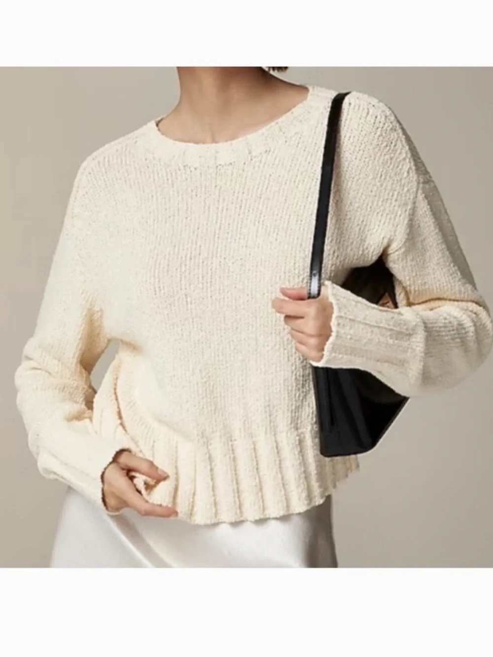 J. Crew Relaxed Crewneck Sweater Women’s S Antique White Textured NWT